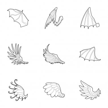 Kanat tüyleri Icons set, anahat stili ile