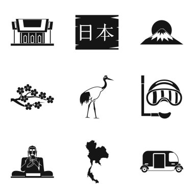 Japon tarihi Icons set, basit tarzı