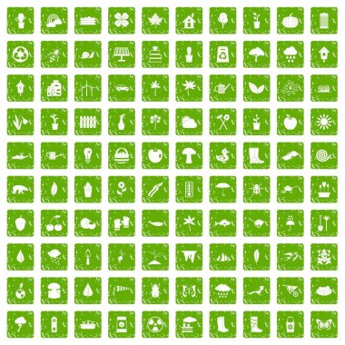 100 Bahçe in simgeler grunge yeşil ayarla