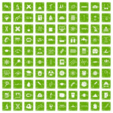 100 mikroskop simgeler grunge yeşil ayarla