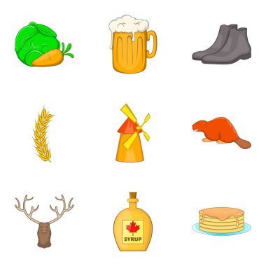 Kanada sonbahar Icons set, karikatür tarzı