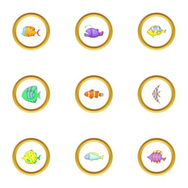 Tropikal balık Icons set, karikatür tarzı