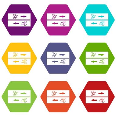 Renk altı yüzlü bisikletçiler simge için yol ayarla