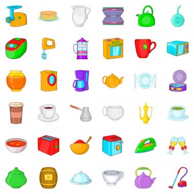 Restoran Icons set, karikatür tarzı