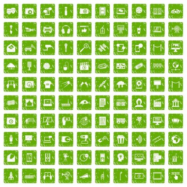 100 Multimedya simgeler grunge yeşil ayarla