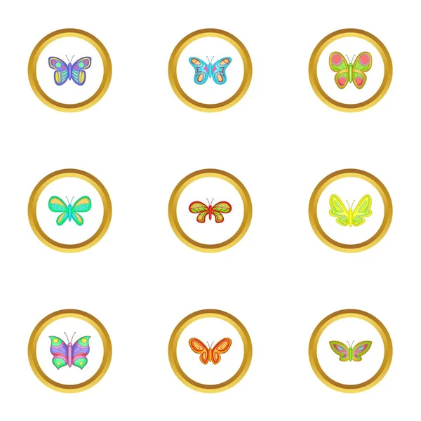 Conjunto de iconos de mariposas de primavera, estilo de dibujos animados — Vector de stock