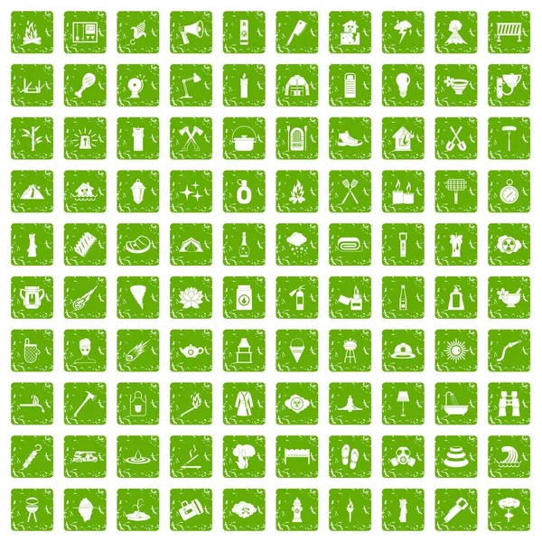 Yeşil grunge 100 yangın Icons set