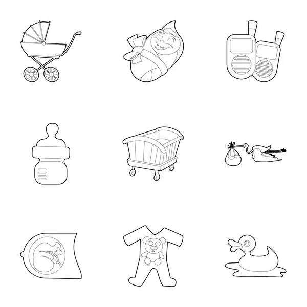 Conjunto de iconos de obstetra, estilo de contorno — Vector de stock