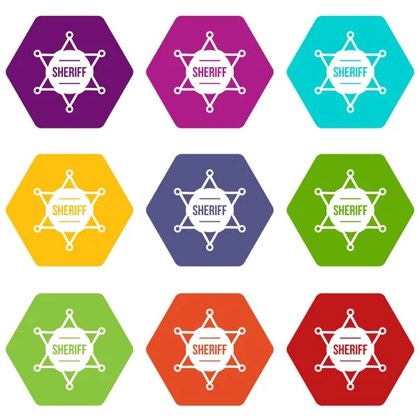 Badge shérif icône ensemble couleur hexaèdre — Image vectorielle