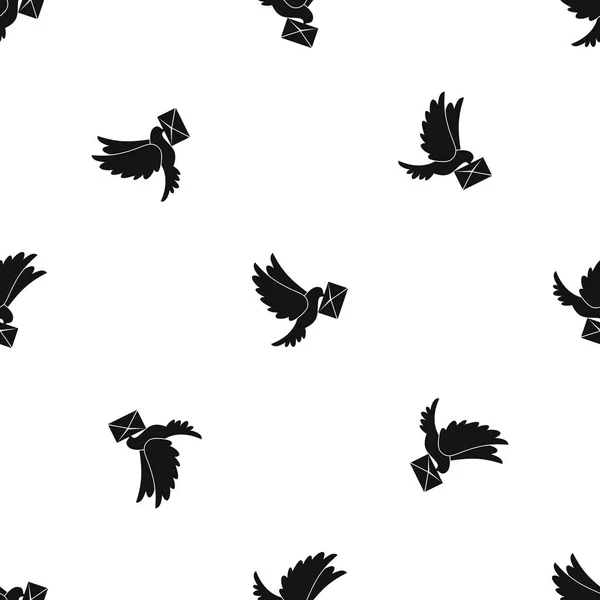 鳩運ぶエンベロープ パターン シームレス ブラック — ストックベクタ
