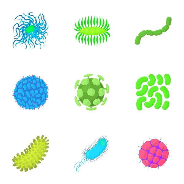 Conjunto de ícones micróbios, estilo cartoon — Vetor de Stock