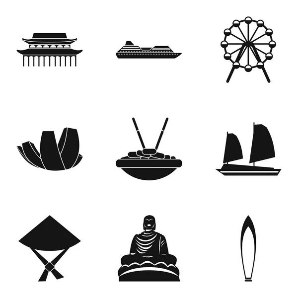Estudio del conjunto de iconos de budismo, estilo simple — Vector de stock