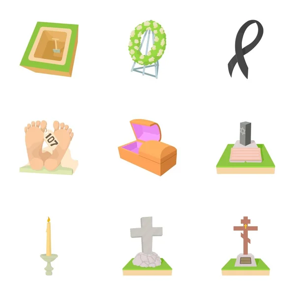 Conjunto de ícones do cemitério, estilo cartoon —  Vetores de Stock