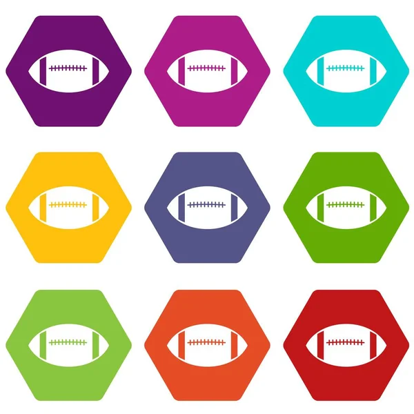 Rugby-Ball-Symbol setzt Farbe Hexaeder — Stockvektor