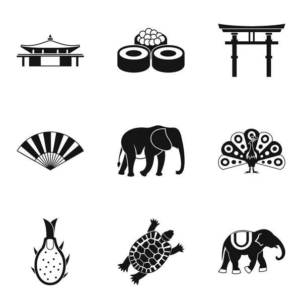 Conjunto de iconos de animales indios, estilo simple — Vector de stock