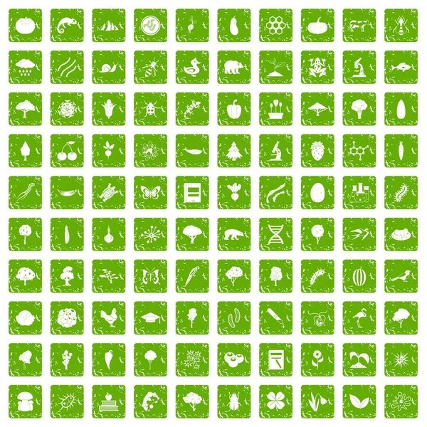 100 Mikrobiyoloji simgeler grunge yeşil ayarla