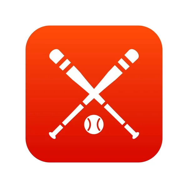Bate de béisbol y bola icono digital rojo — Vector de stock