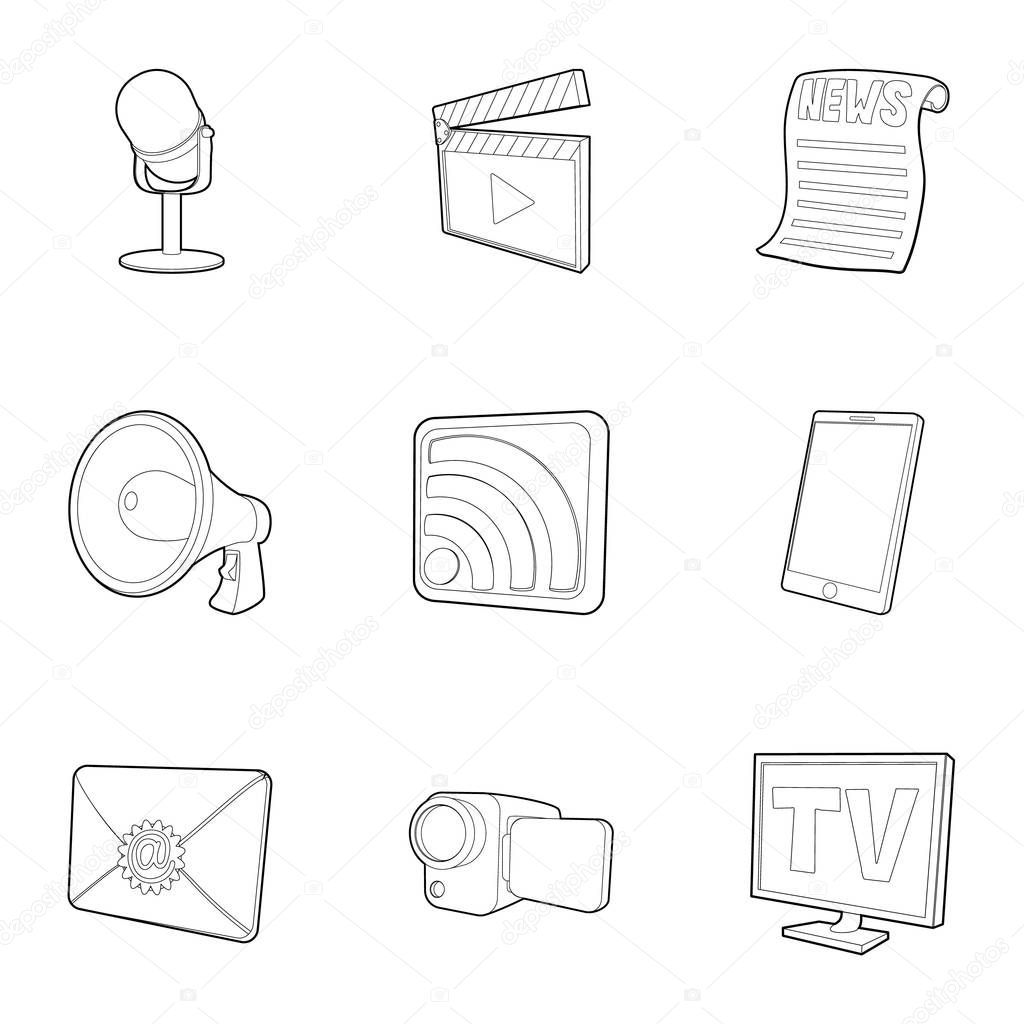 News subscription icons set, outline style
