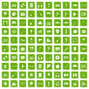 100 müzik eğitimi simgeler grunge yeşil ayarla