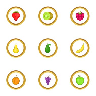 Sağlıklı meyve Icons set, karikatür tarzı