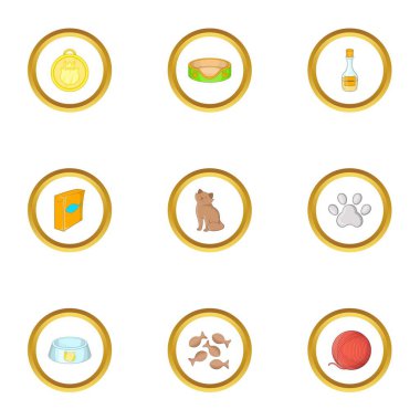 Kedi evi Icons set, karikatür tarzı