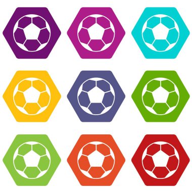 Renk altı yüzlü futbol topu Icon set