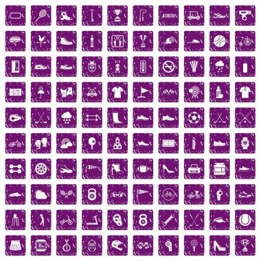 100 spor ayakkabı simgeler grunge mor ayarla