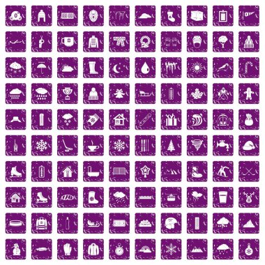 100 kar simgeler grunge mor ayarla