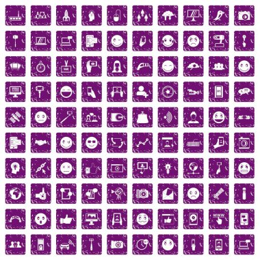 grunge mor 100 Sosyal Medya Icons set