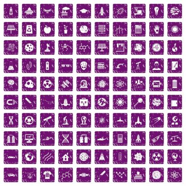100 alan teknoloji simgeleri grunge mor ayarla