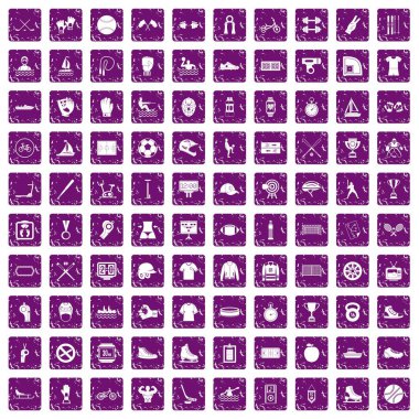 100 spor takım simgeler grunge mor ayarla