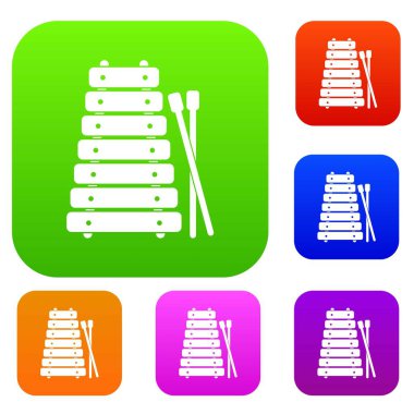 Ksilofon ve sopalarla renk koleksiyonu ayarla