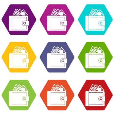 Çanta para Icon set renk altı yüzlü ile