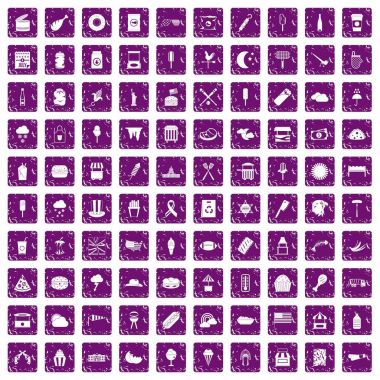 100 sokak gıda simgeler grunge mor ayarla