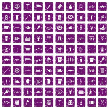 100 bira simgeler grunge mor ayarla