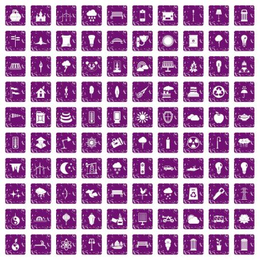 100 sokak aydınlatma simgeler grunge mor ayarla