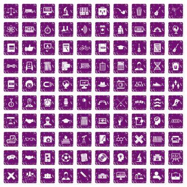 100 öğrenci simgeler grunge mor ayarla