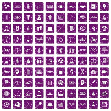 100 başarı simgeler grunge mor ayarla