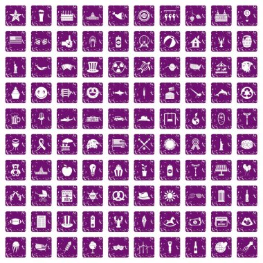 100 yaz tatil simgeler grunge mor ayarla