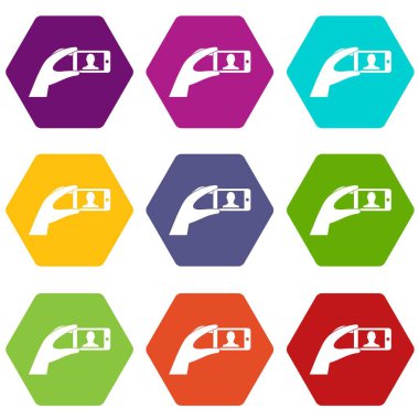 Cep telefonunuzla fotoğraf simge kümesi renk altı yüzlü tutan el