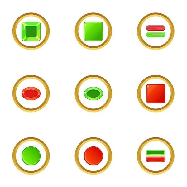 Rote und grüne Schalter Icons Set, Cartoon-Stil — Stockvektor