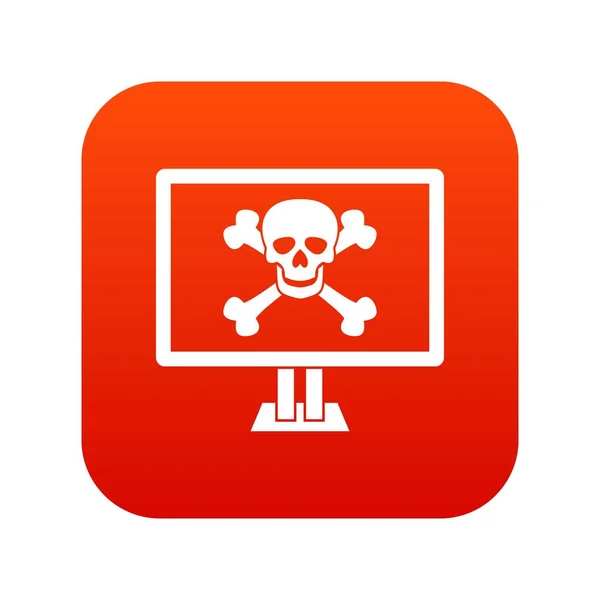Monitor de computador com um ícone de crânio e ossos vermelho digital — Vetor de Stock