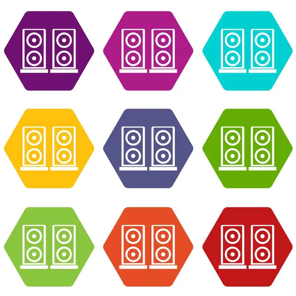 Ensemble d'icônes haut-parleurs couleur hexaèdre — Image vectorielle
