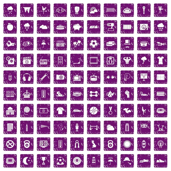 100足球图标设置垃圾紫色 — 图库矢量图片