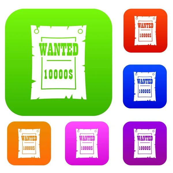 Vintage wanted poster set color collection — Stock Vector