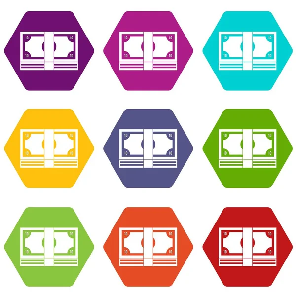 Bundle of money icon set color hexahedron — Stock Vector
