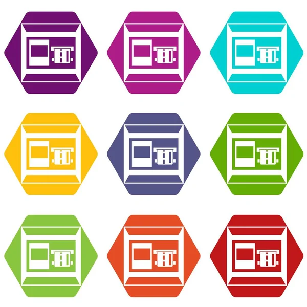 ATM icon set color hexahedron — Stock Vector