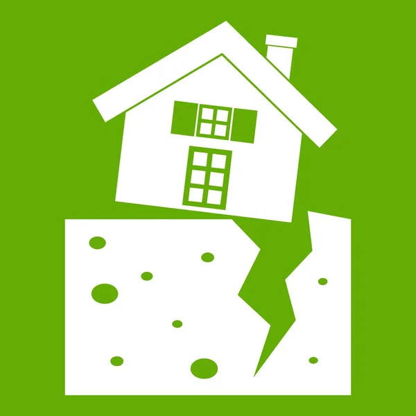 Casa dopo un terremoto icona verde — Vettoriale Stock