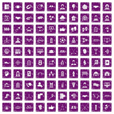 100 takım simgeler grunge mor ayarla