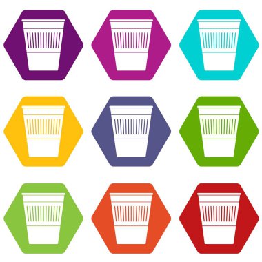 Renk altı yüzlü plastik office atık kutusu simgesini ayarla